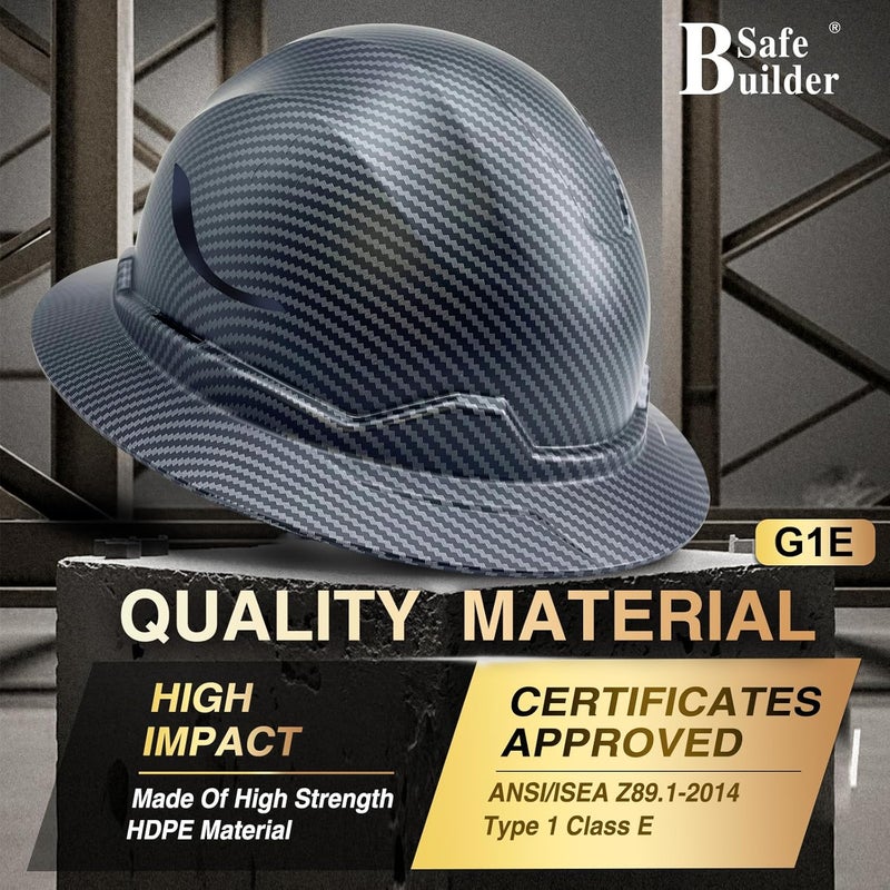 SAFEBUILDER G1E Construction Full Brim Hard Hats ANSI Class E HDPE Safety Helmet Hardhats Sunshade Industrial Head Protection - Image 3